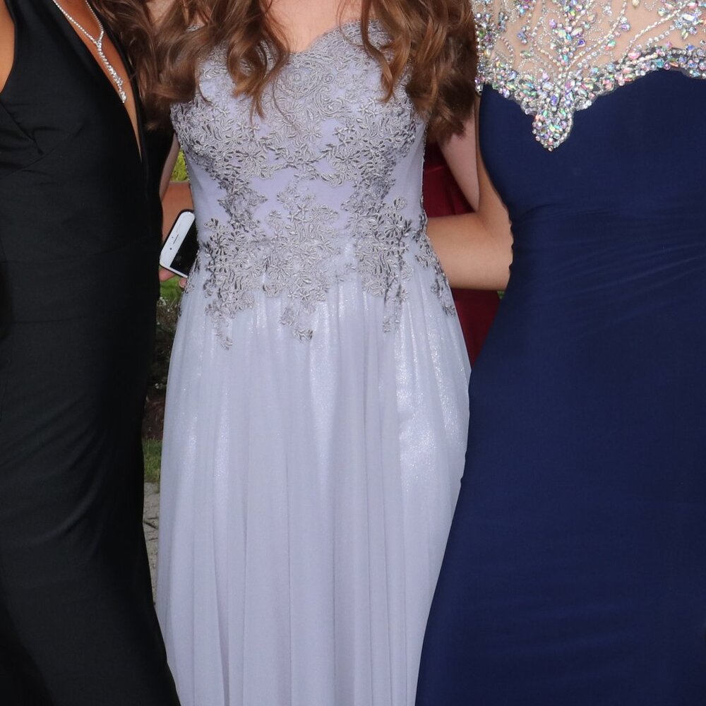 Silver Beaded Formal Prom Dress